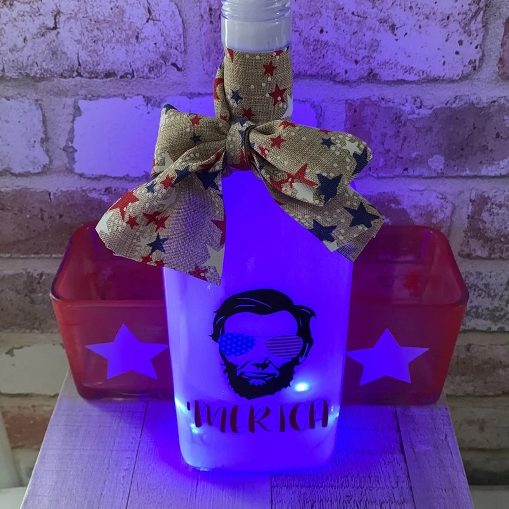 Handcrafted ‘Merica Abe Lincoln, spirit bottle lantern